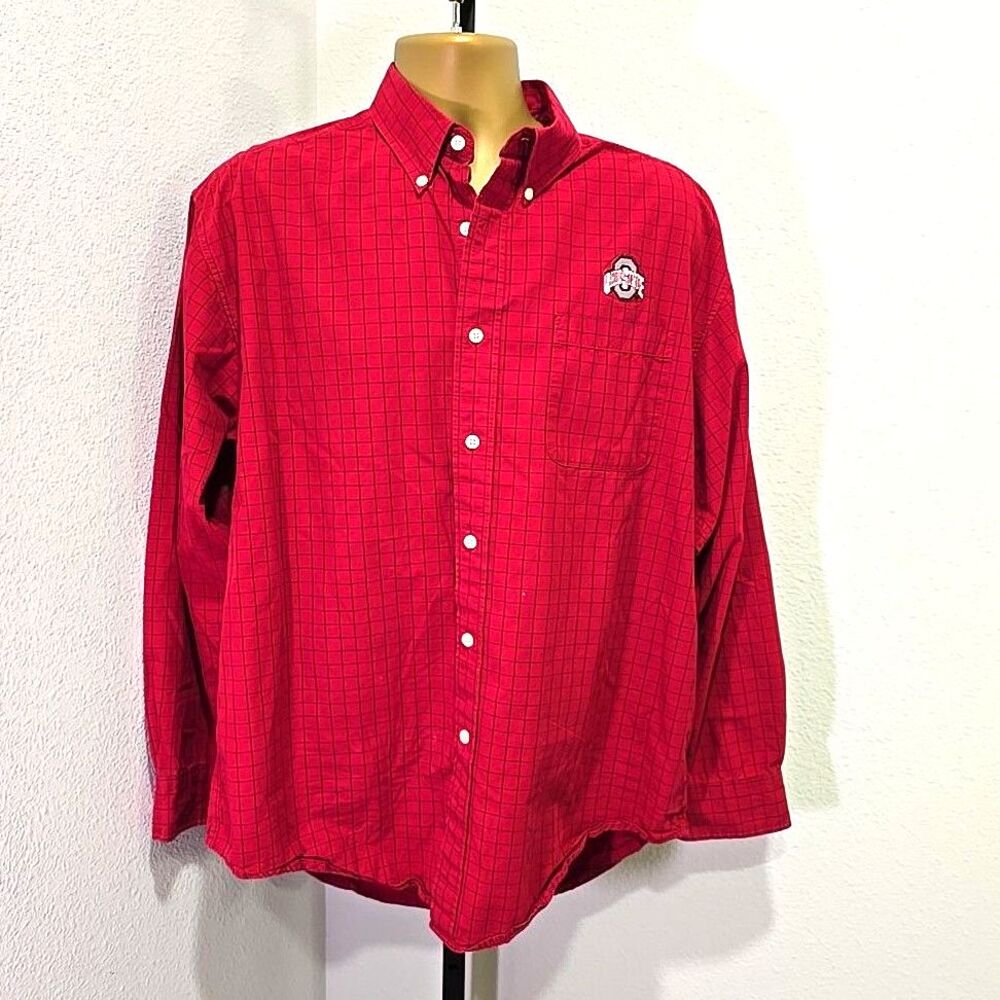 Vesi Ohio State Buckeyes Red Plaid Button Shirt Mens Large Embroidered Fan Gear